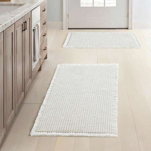 HOMPOOLL 1Pc Waffle Bathroom Rugs, Boho Bath Rugs Non Slip Washable, Super Absorbent Bath Mats, Ultra Soft Rubber Backed Shower Mats For Bathroom Floor, Tub And Shower