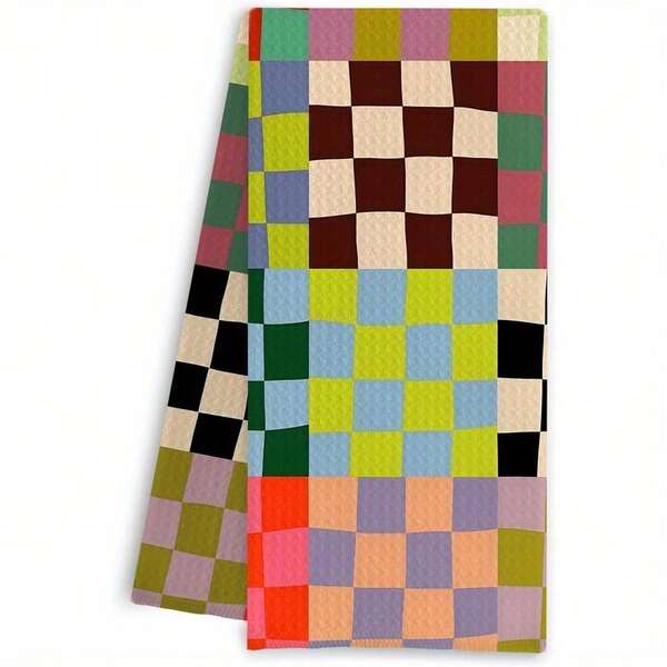 1/2/4/6/8pcs Colorful Wave Checkered Kitchen Towels. Super Absorbent Oil Wiping Dish Cloths. Abstract Plaid Pattern, Great For Cleaning Grease And Water Spots. Perfect For Kitchen, Bathroom, Dining Room And Living Room Use